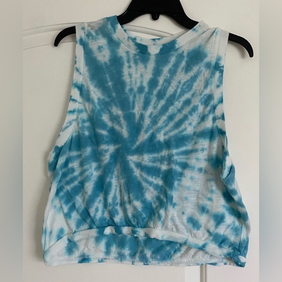 Free People Movement Love Tie Dye Cropped Tank in Turquoise Blue & White - Picture 9 of 10